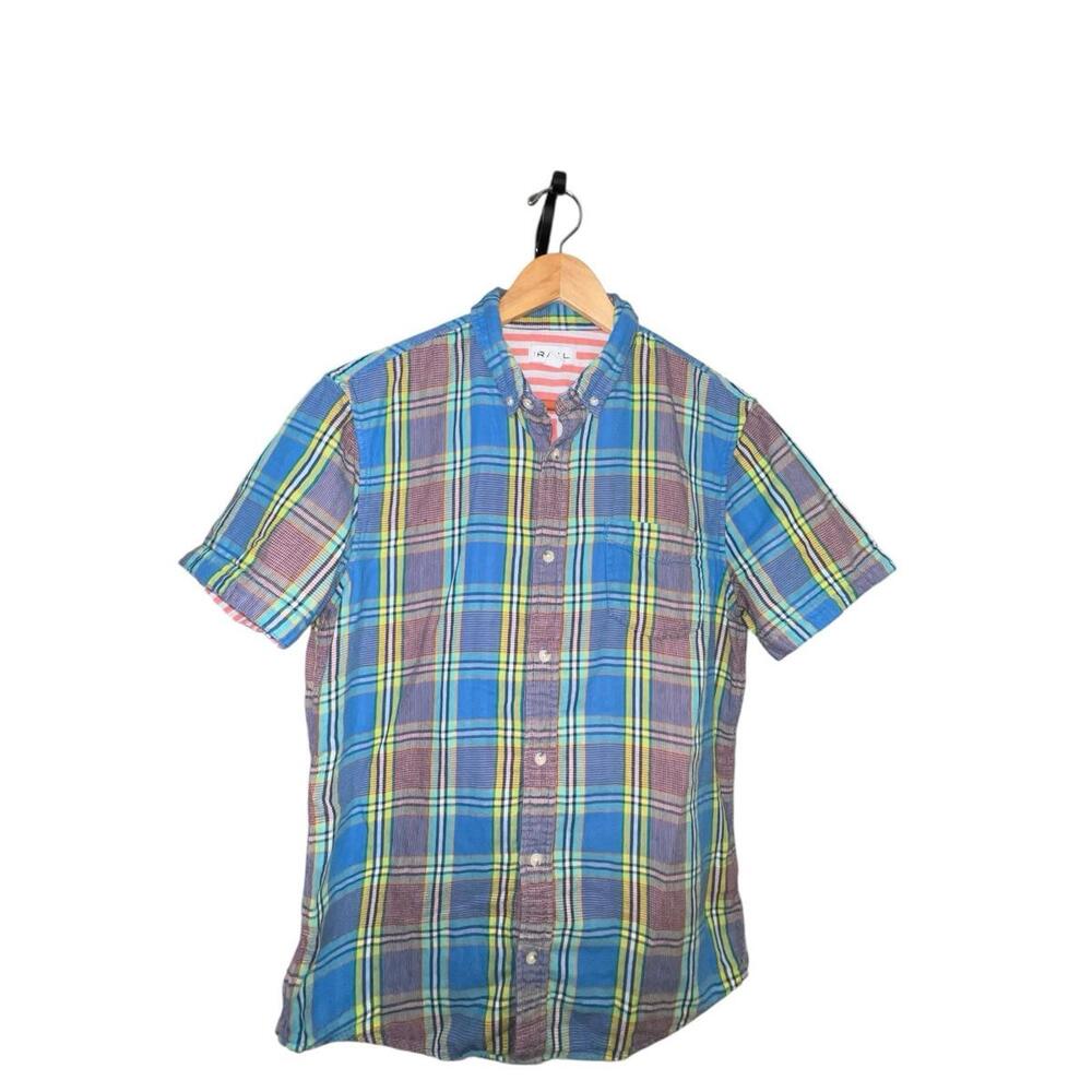 The Rail Men's Multicolor Cotton Plaid Dadcore Button Front Short Sleeve Short L